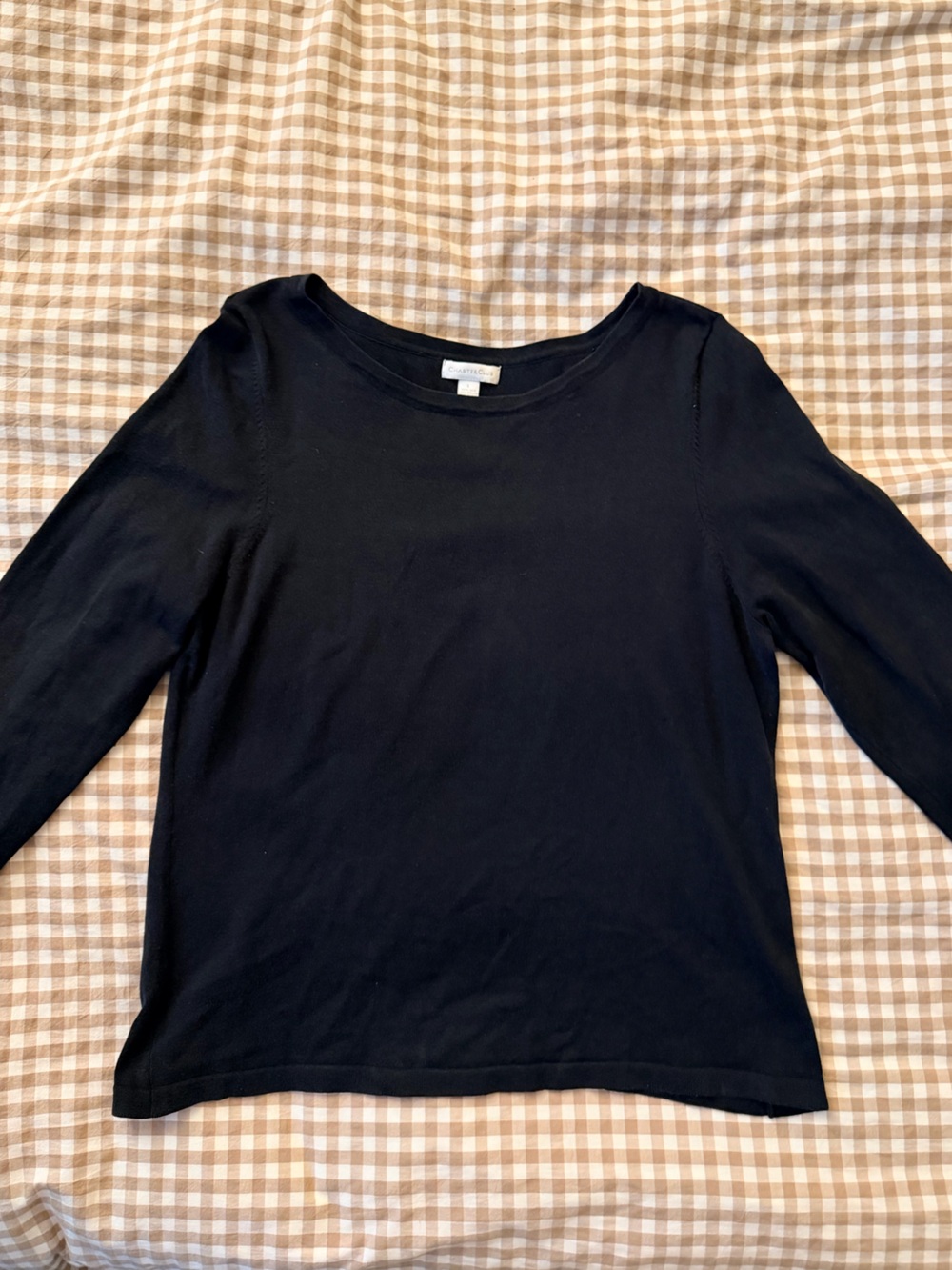 Charter Club Women’s Black Crewneck Fisherman Coastal Basic Natural Fibers Tee